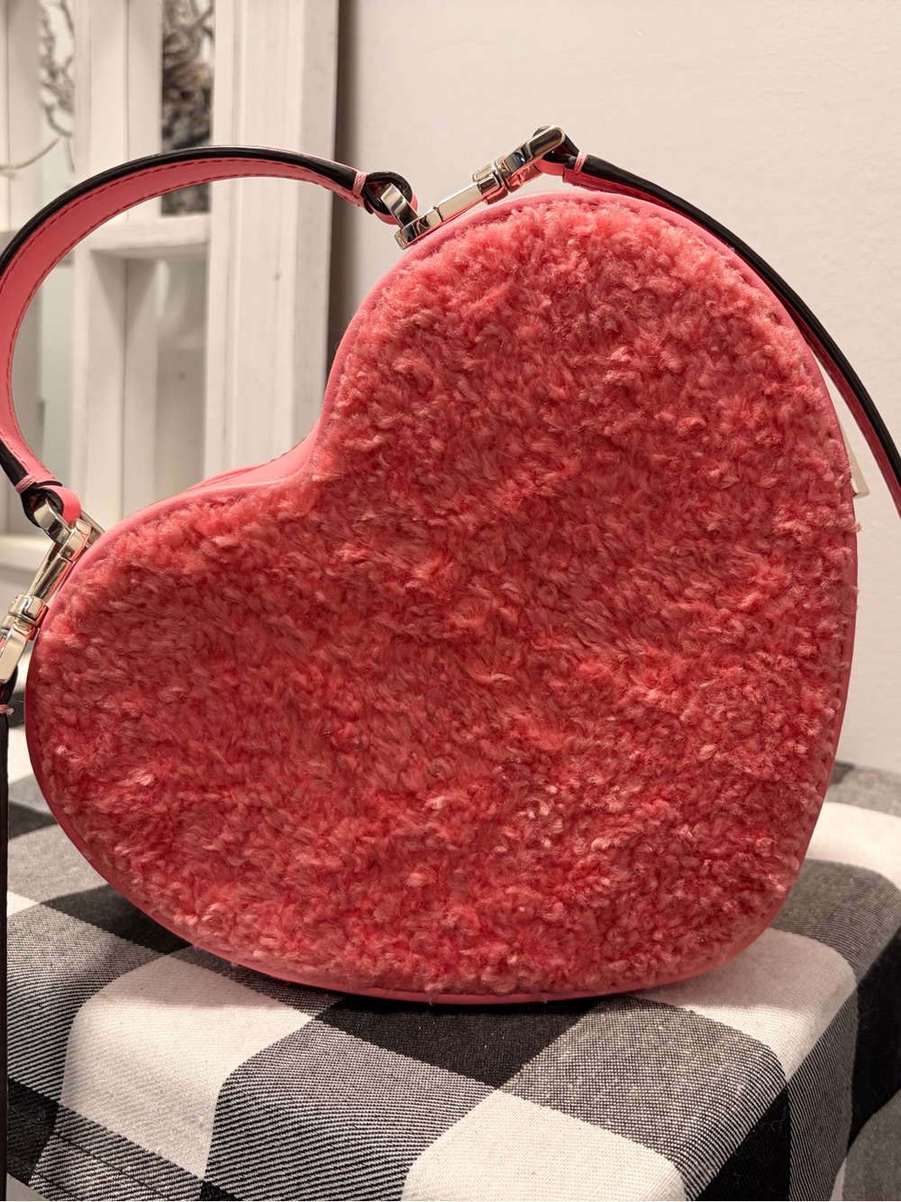 Kate Spade Love Shack Faux Fuzzy Fur Pink Heart Crossbody Purse